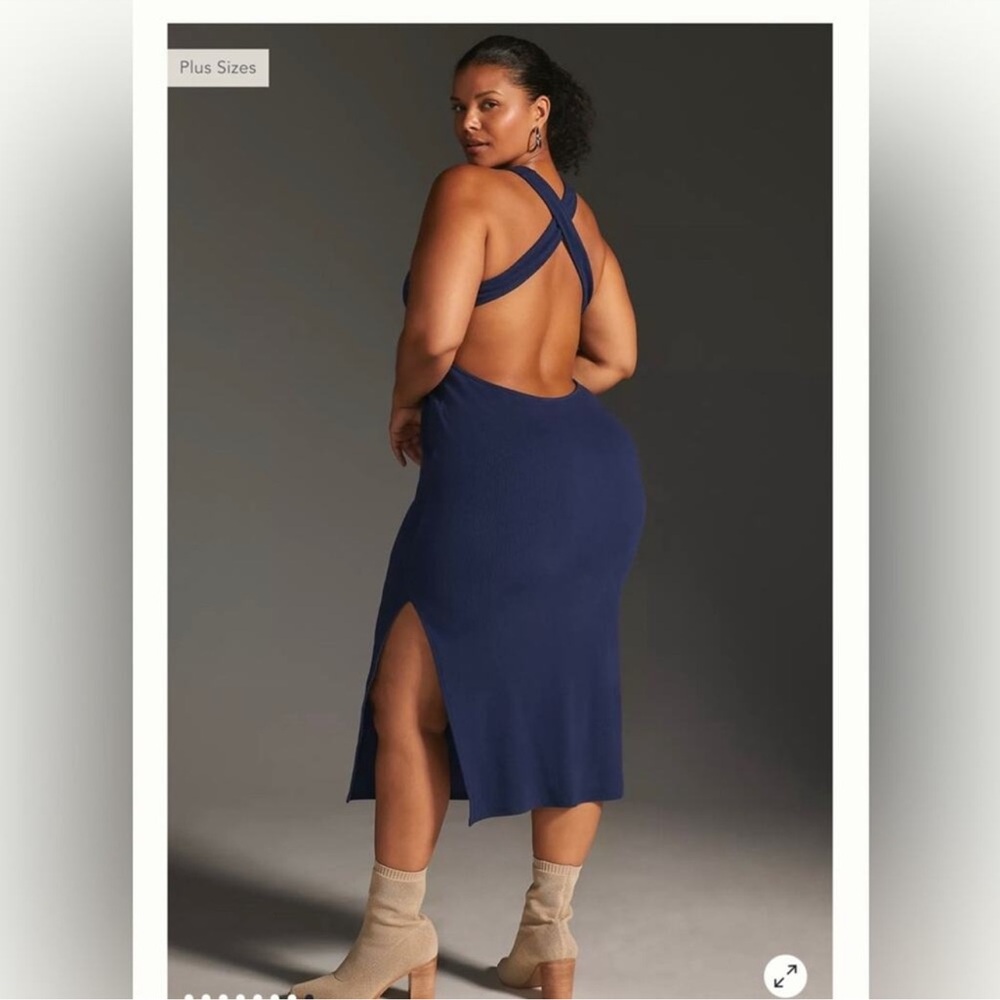 Bordeaux Navy Ribbed Midi Dress from Anthropologie - Picture 2 of 9